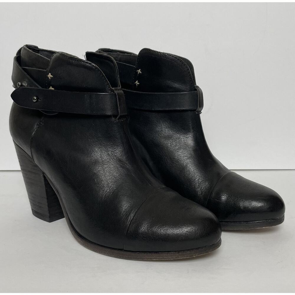 Rag & Bone Harrow Boots Womens Size 39 Black Leather Ankle Heeled Strap Italy